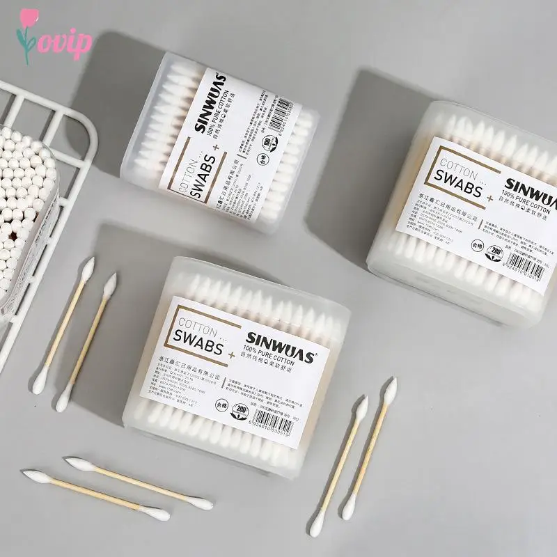 100/200pcs Disposable Ultra-small Cotton Swab Brush Eyelash Extension Glue Removing Tools Lint Free Micro Brushes Wood Cotton