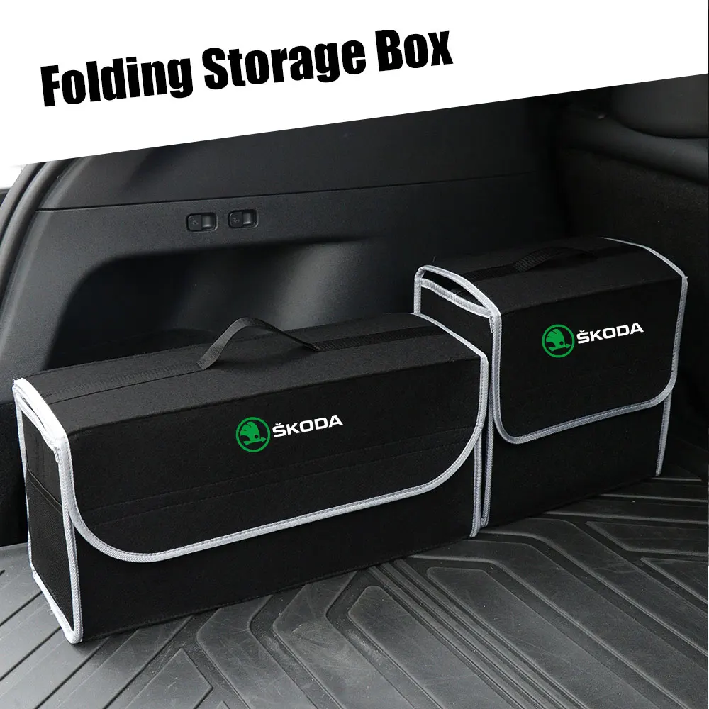 Car Organizer Trunk Leather Storage Bag Folding Stowing Tidying Box For Skoda Rapid Scala Kodiaq Fabia Kamiq Karoq Octavia A5 A7