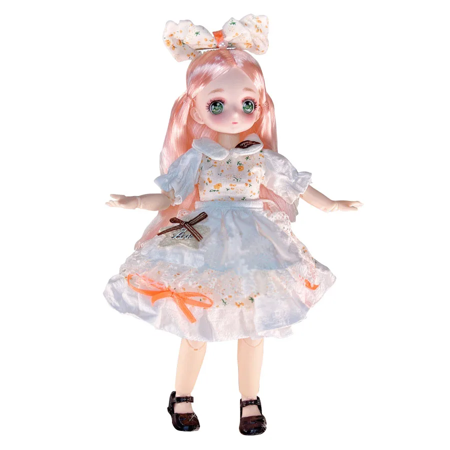 매력적인 애니메이션 눈 1/6 Bjd 바이트 인형 어린이를위한 소녀 DIY 공 관절 만화 얼굴 인형 30cm 드레스 옷 복장