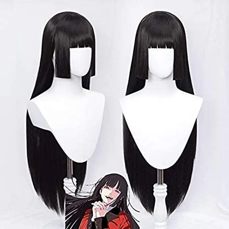 Jabami Yumeko-peluca negra larga y recta con flequillo, Cosplay de Anime para fiesta de disfraces de Halloween, 100cm