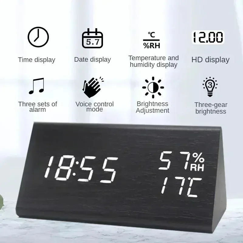 

Student Alarm Clock Simple Wall Clock Temperature Display Sound Control Table Clock Desktop Home Decor Garden Home Decoration
