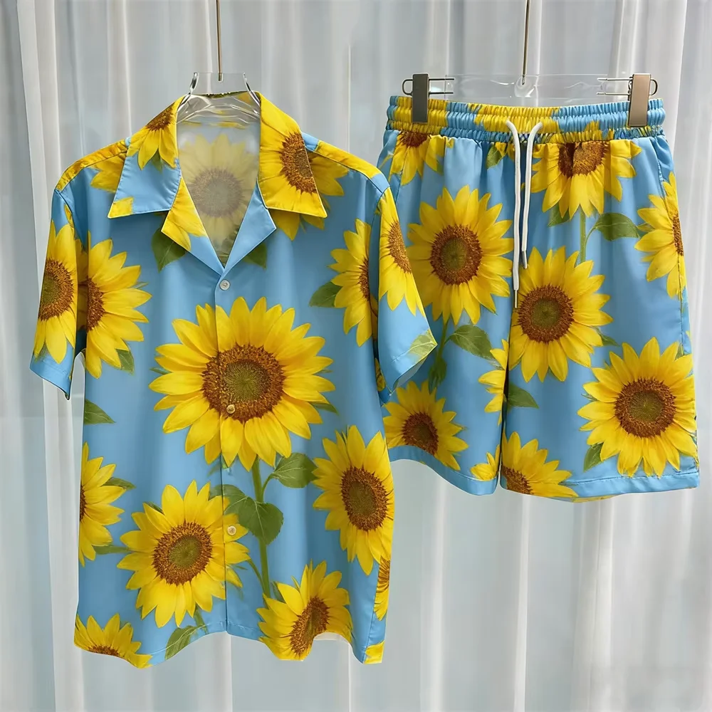 Summer Orange 3D Print Men Shirt Sets Fashion Short Sleeve Shirt Oversized Casual Beach Shorts Streetwear Hawaiian Suits Clothes
