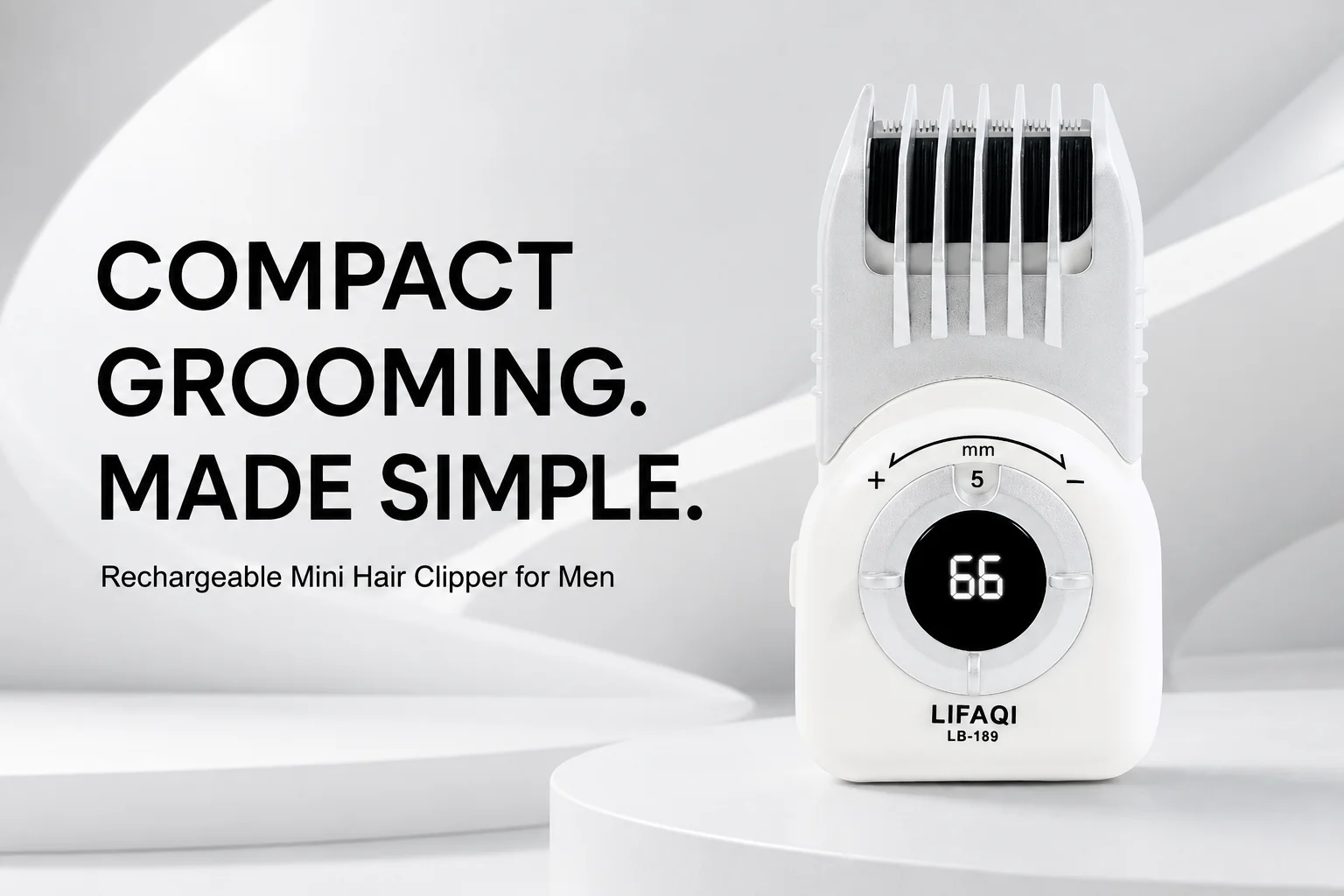 LIFAQI LB-189 Mini Hair Clipper for Men, 5-Length Cordless Trimmer, USB-C Rechargeable with Digital Display