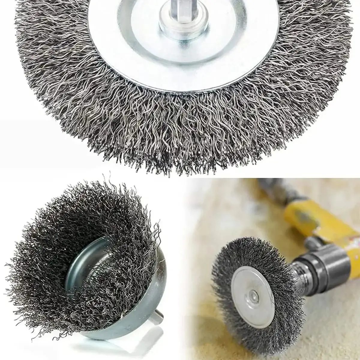 8 Piece Wire Brush Wheel Cup Brush Set 1/4Inch Hex Shank Coarse Crimped Carbon Steel Wire Wheel for Rust Removal