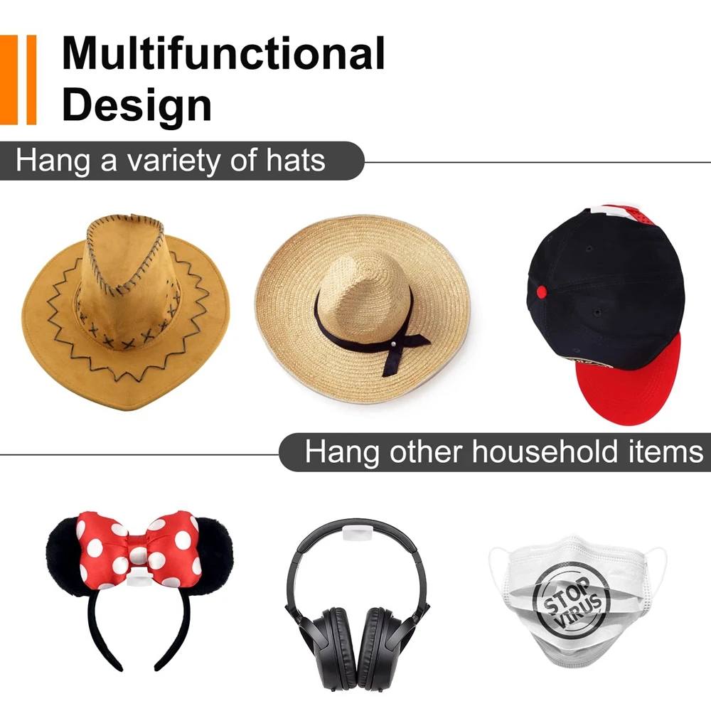 5/10pcs Minimalist Hat Rack Design Strong Hold Cowboy Hat Hanger to Display for Door Closet Hat Racks for Baseball Caps