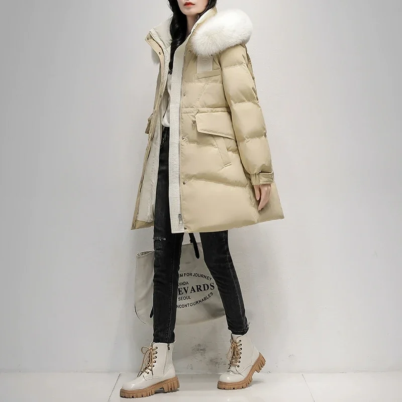Black Down Jacket Women's 2025 Winter New Korean Edition Loose Fox fur collar 90%White Duck Down Coat Female Thick Warm Overcoat