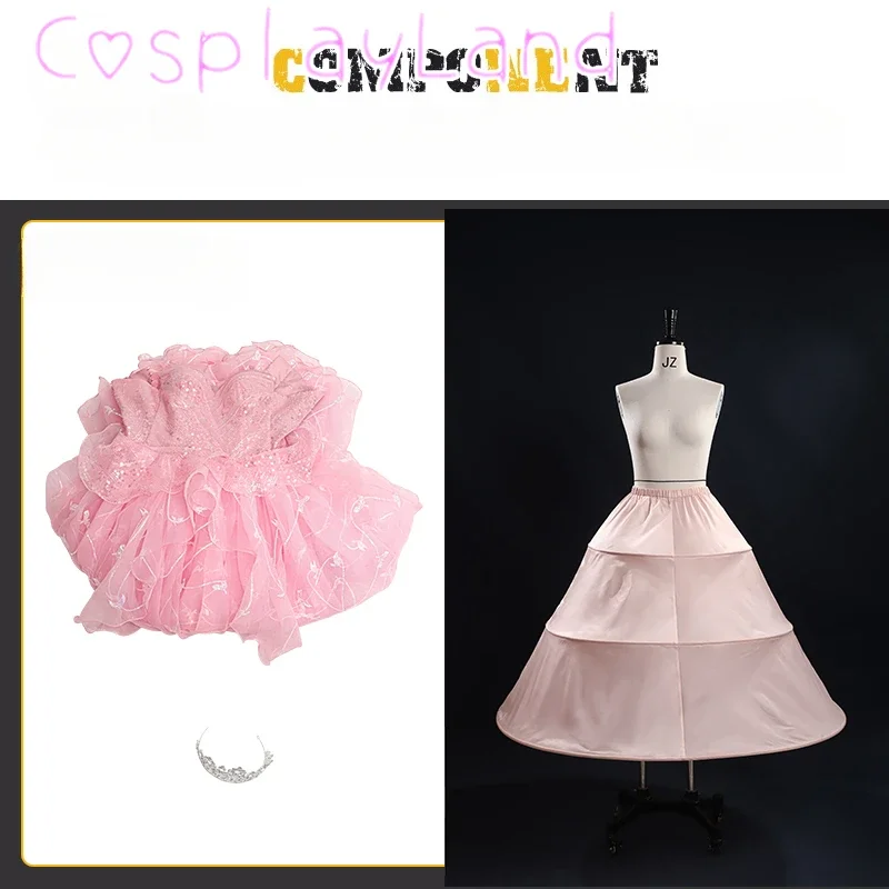 Witch Pink Glinda Dress Cosplay Costume Beautiful Women Outfit Christmas New Year Fancy Wedding Dress Gown Crown Custom Size