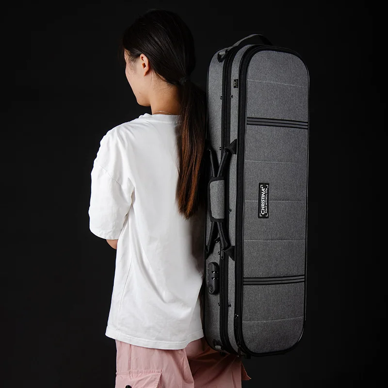 CHRISTINA Waterproof Canvas Violin Case NEW Style Vertical Lines 4/4 Size Lightweight Multicolor Available with Code Lock