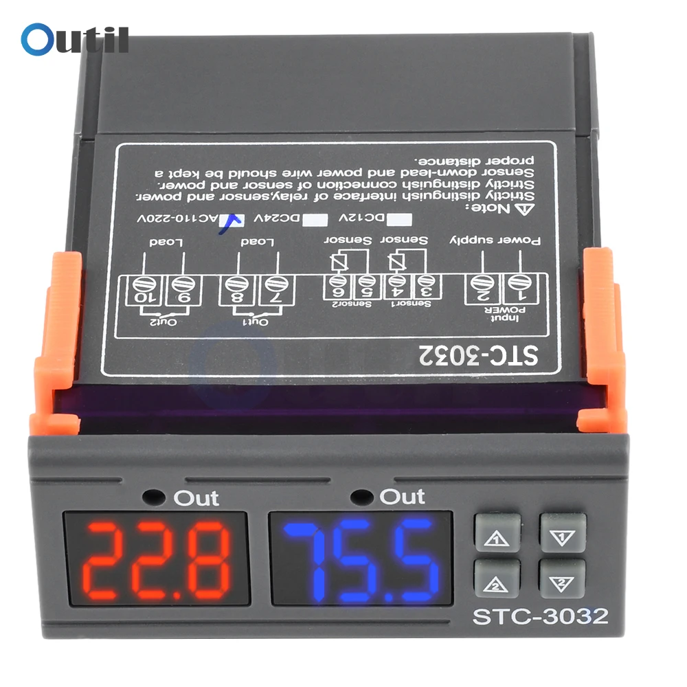 STC-3032 Digital Temperature And Humidity Controller DC 12V 24V AC110-220V 10A Relay Output -55~120 ℃ High-precision Controller