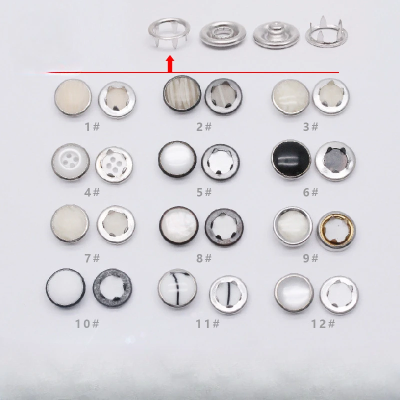 100 Sets Pearl Fasteners Ring Press Studs Snap Buttons Poppers White Black 11.5mm for DIY Craft Supplies