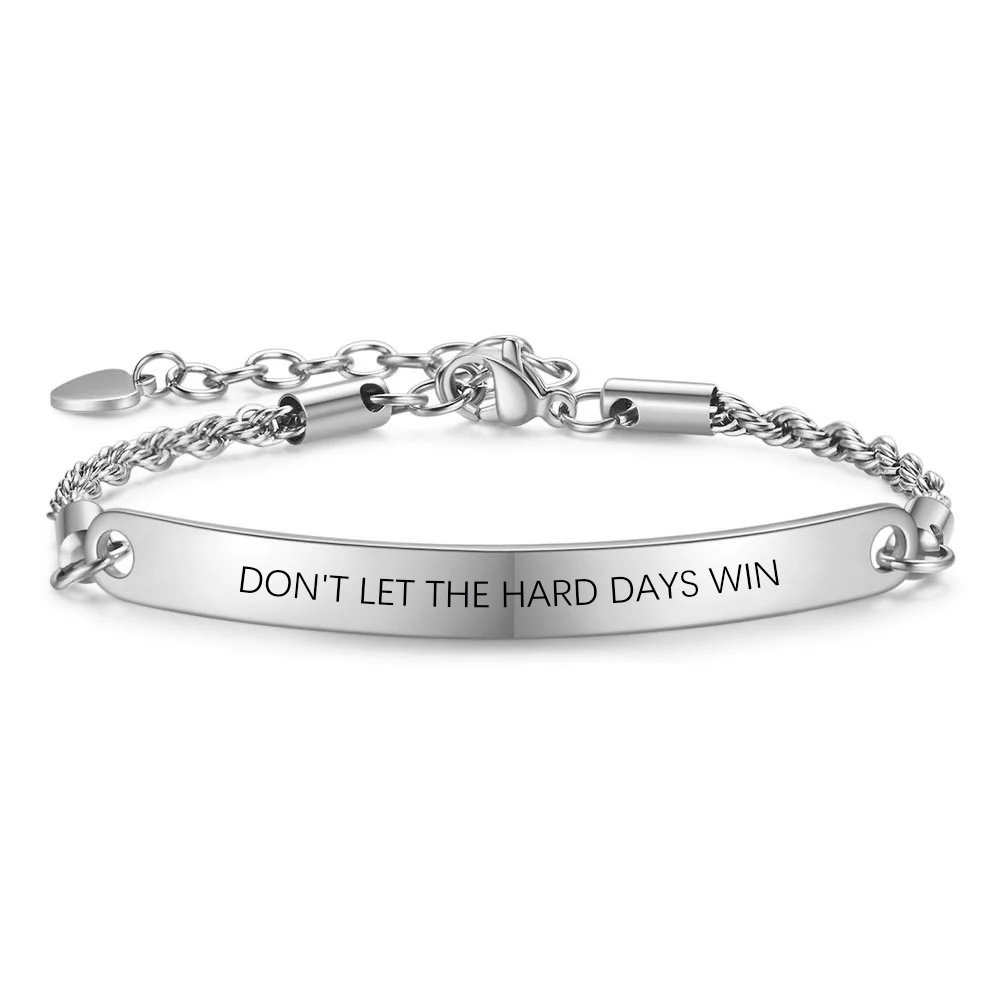 26/5000 Fashionable new 5MM stainless steel curved plate engraved inspirational bracelet with laser Logo