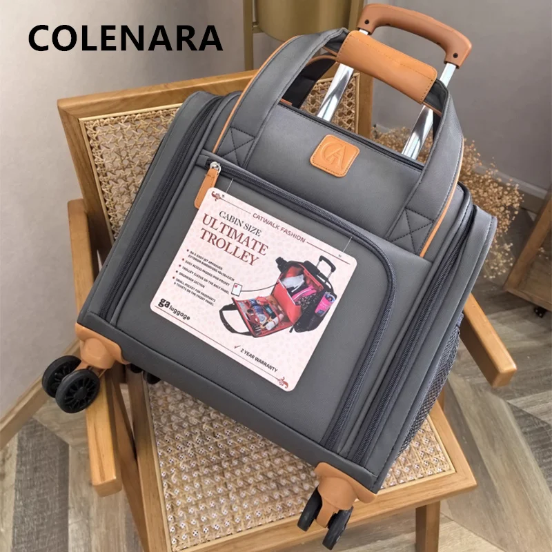 

COLENARA Women's Suitcase Oxford Cloth Boarding Box Small Trolley Case 16 Inch Travel Bag Business with Wheels Rolling Luggage