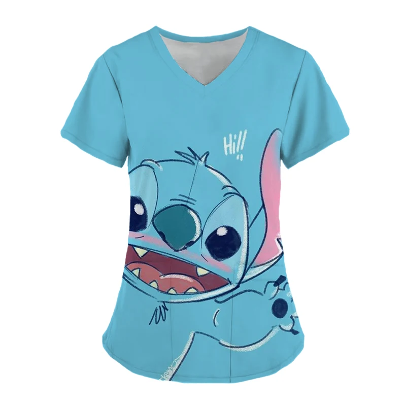 Disney Mickey Stitch Print ​medical uniforms women Nurse Accessories Clinical Uniform Dentist work blouse vet spa Scrub Tops ﻿