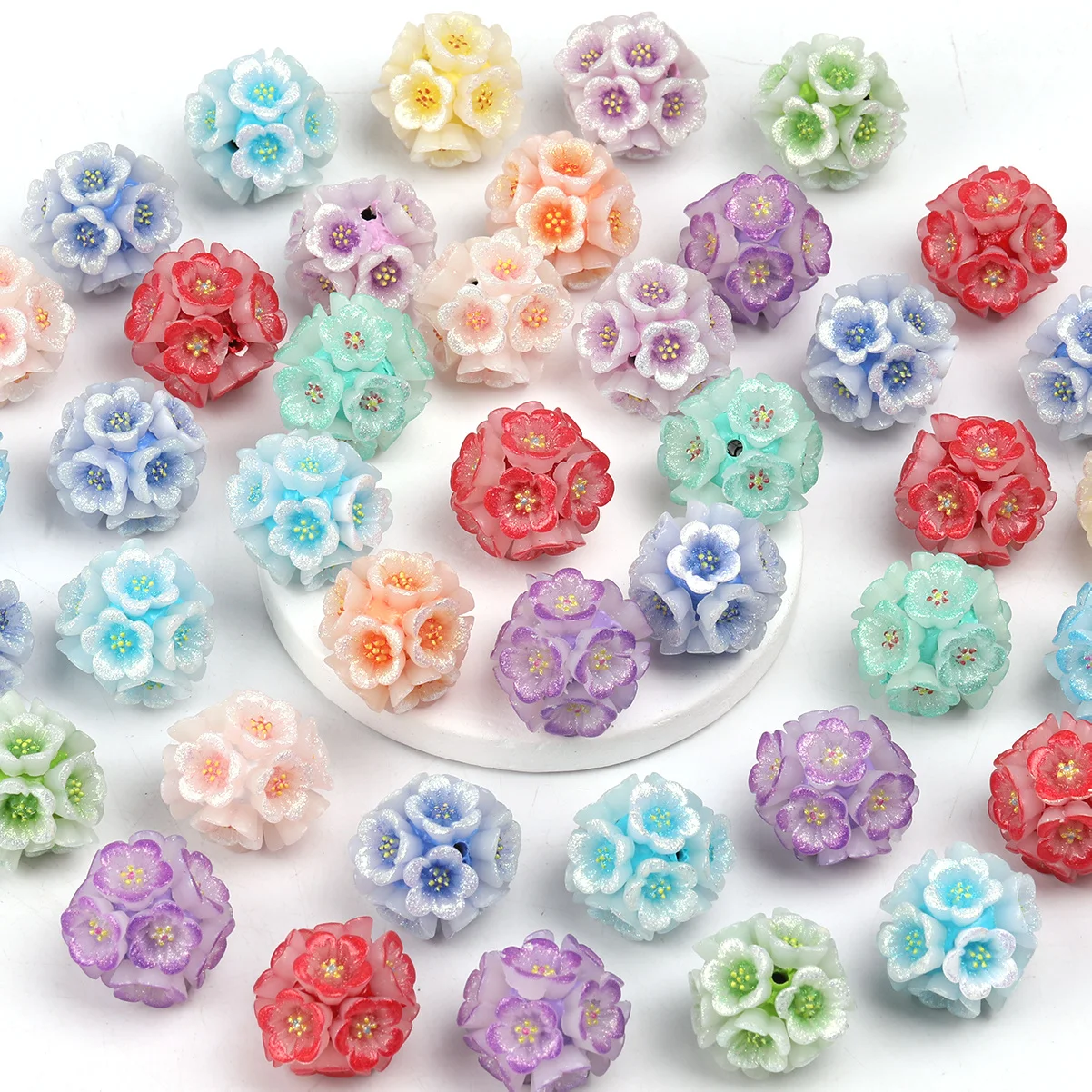 4/9pcs Random Color Cluster Flower Shaped Acrylic Beads 22mm Loose Spacer Beads For Bracelet Jewelry DIY Craft Making