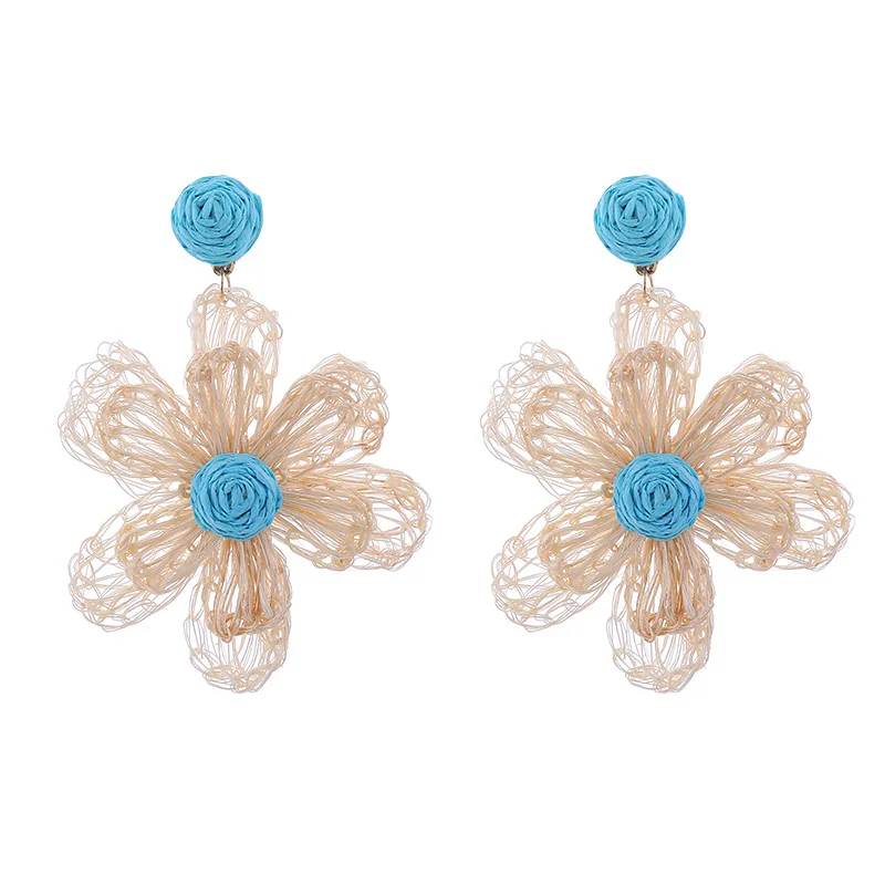 Summer Holiday Style Lafite Earrings Dopamine Leisure Vacation Flowers Earring Ear Ornaments for Girls Women