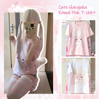 Y2k women clothing Cute Cartoon Summer Short Sleeve Tops Loose Anime Print Subculture T Shirts Harajuku New Kawaii Sweet Tees