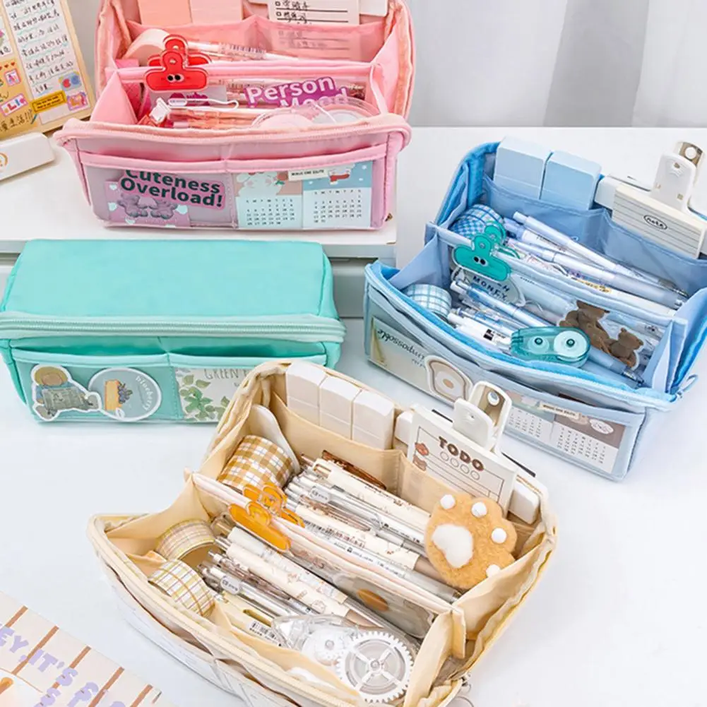 Travel Cosmetic Bag Capacity Pencil Bag Durable Multi-compartment Pencil Case with Zipper Closure for Stationery Organization