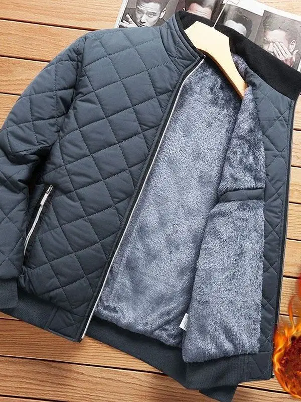 

Men's Autumn Winter Plu Thiening Diamond Pattern Jaet Regular Length Cotton Coat Warm Comfortable Faionable Men's Wear