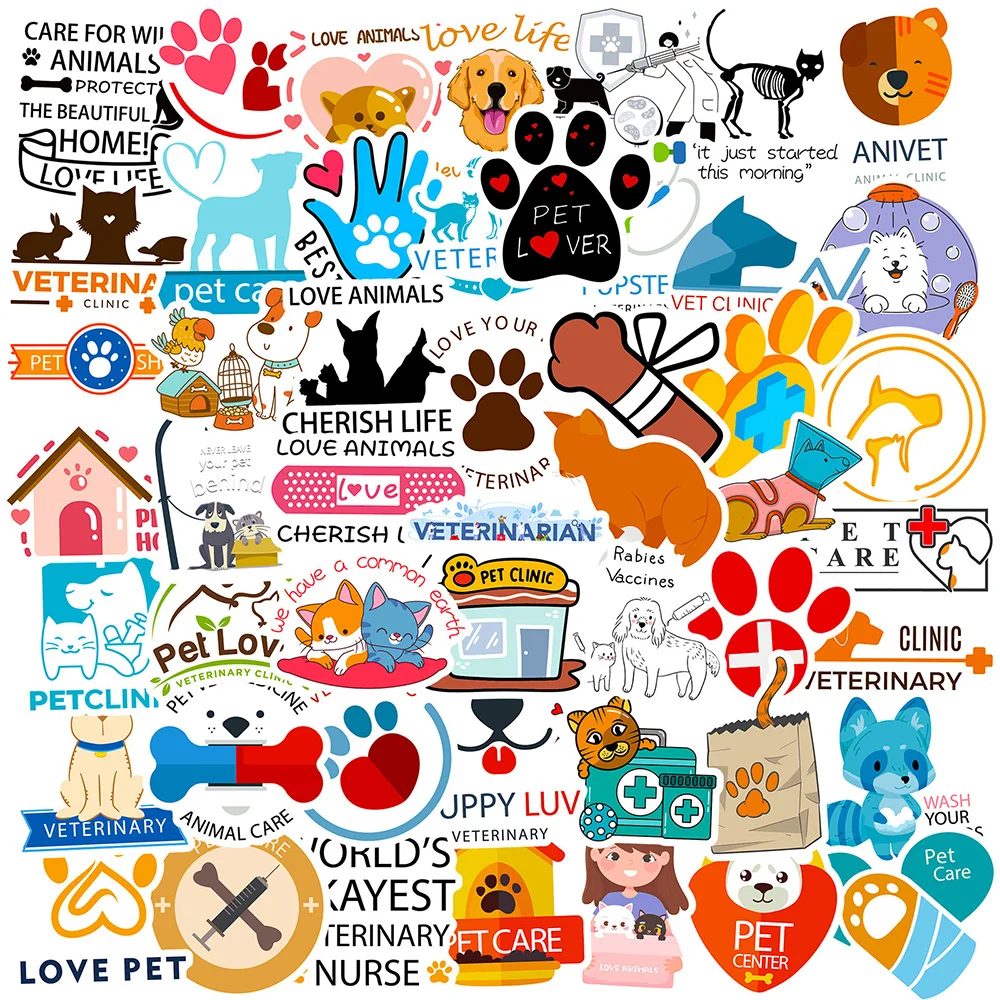 10/30/50PCS Cartoon Pet Psychology Clinic Cute Stickers Funny Decal Kid Toy DIY Fridge Luggage Skateboard Car Sticker Wholesale