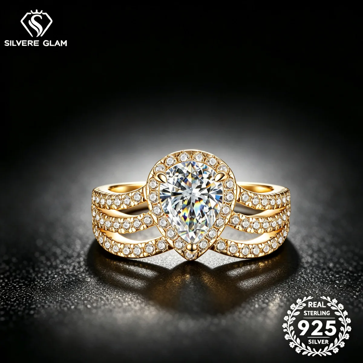 1.25CT Pear Shape CZ Halo Ring S925 Silver Triple Crisscross Paved Band Elegant Stackable Promise Fine Jewelry Gift For Ladies
