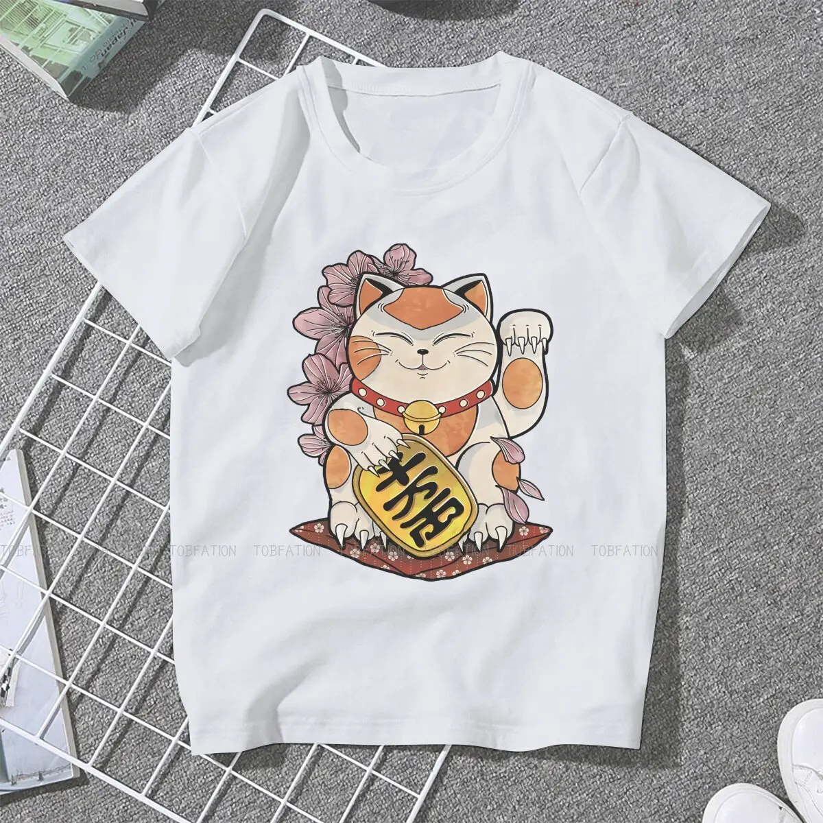 Lucky Neko Women's T Shirt Lucky Cat Girls Tees Harajuku O-neck Tops Basic Tshirt Oversized 5XL Fashion