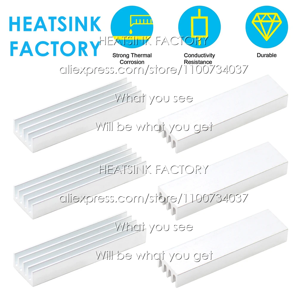 

52x14x7mm Silver Aluminum Heatsink Cooling Radiator for Electronic IC Chip MOS RAM AMD CPU LED Cooler Heat Dissipation