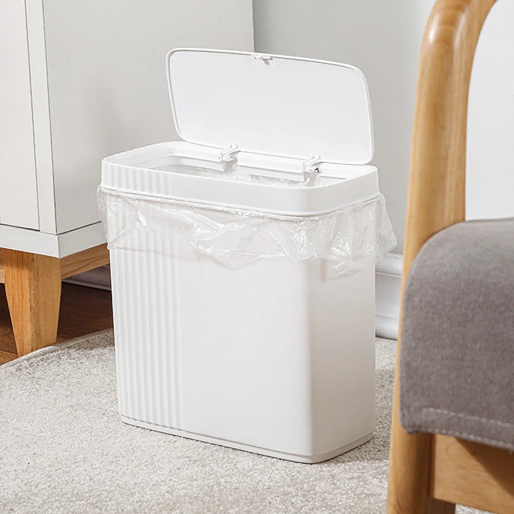 

Press Trash Can Large 9 White Strong PP Slim Kitchen Bedroom Bathroom Waste Bucket Plastic Garbage Can Household Use Practical