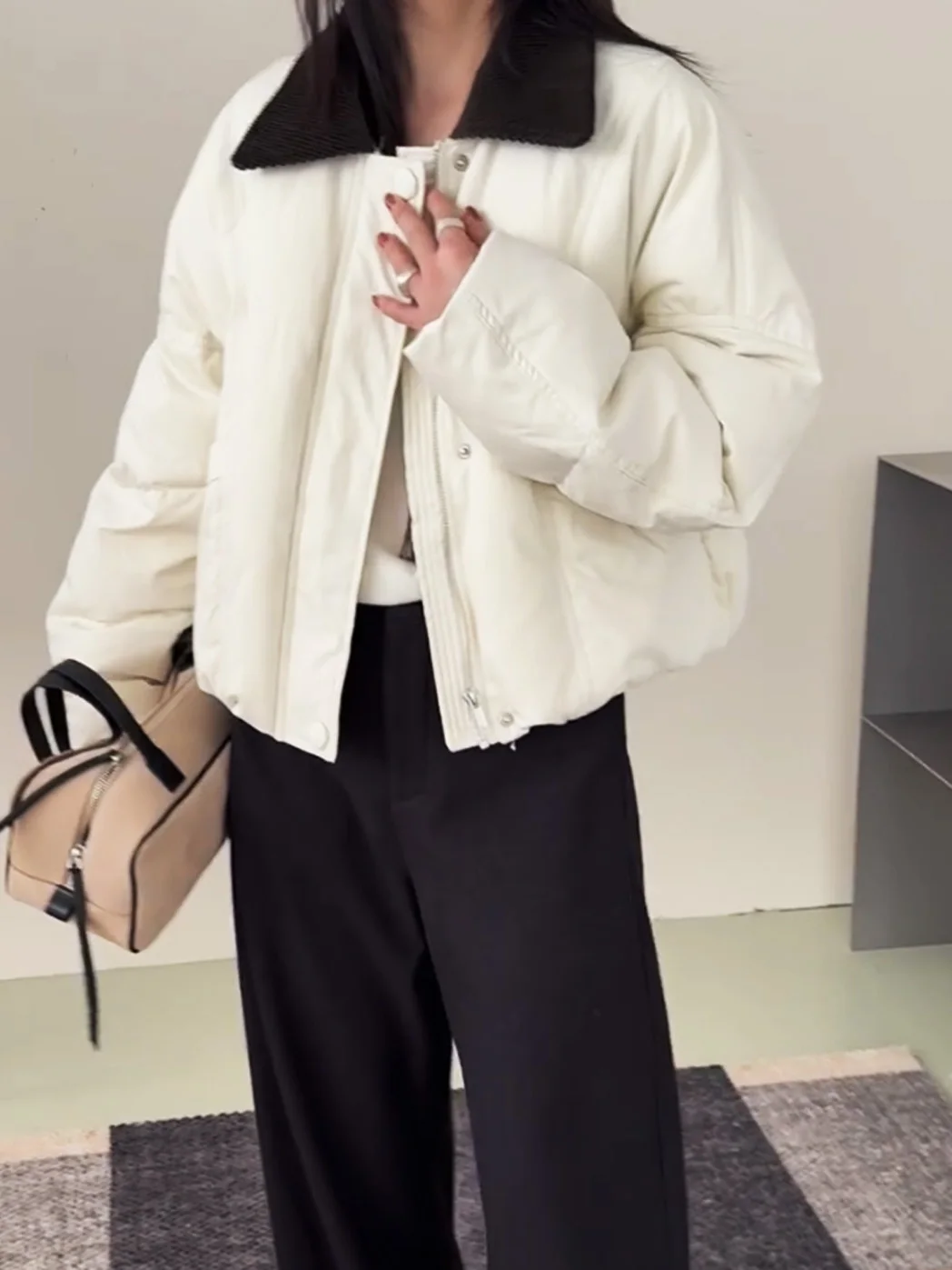 

Fashionable Collared Cotton Jacket Women's Casual Color Winter Coat Younglooking Korean Style Thickened Long Sleeve Zipper