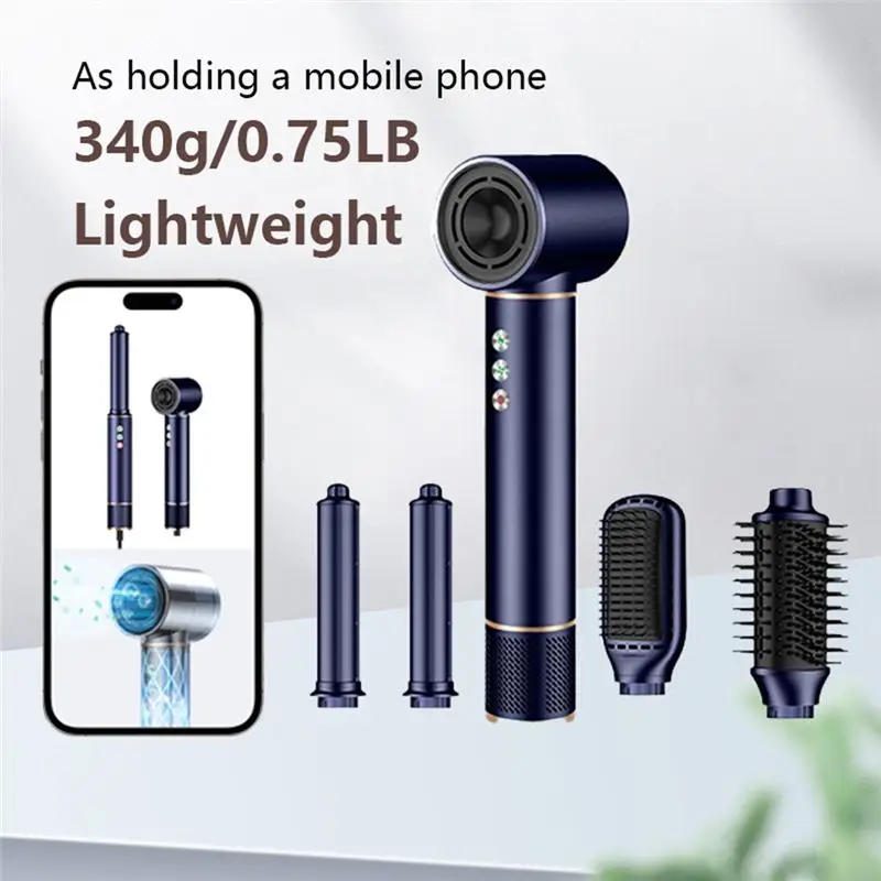 B01C-5-In-1 Negative Hair Dryer Hair Dryer Brush Automatic Air Curling Iron Dark Blue EU Plug