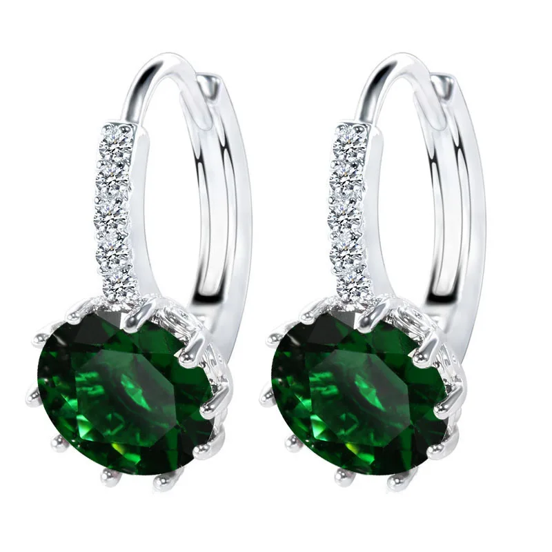 Big Sale 925 Sterling Silver Loop Hoop Earrings Candy Color Cubic Zircon Charms Women Jewelry Wedding Accessory Brincos