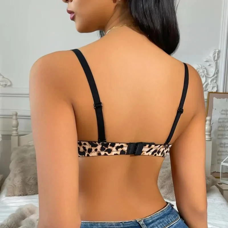 Sexy Leopard Print Women's Push up Bra Comfortable Plunge Underwire Basic Support Lingerie