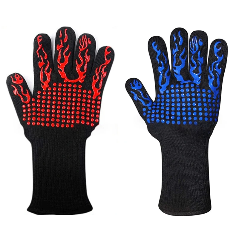 Anti-Scald Gloves Heat Resistant Cooking Gloves Insulated Mitts Flame-retardant Fiber Silicone Polyester Cotton Material