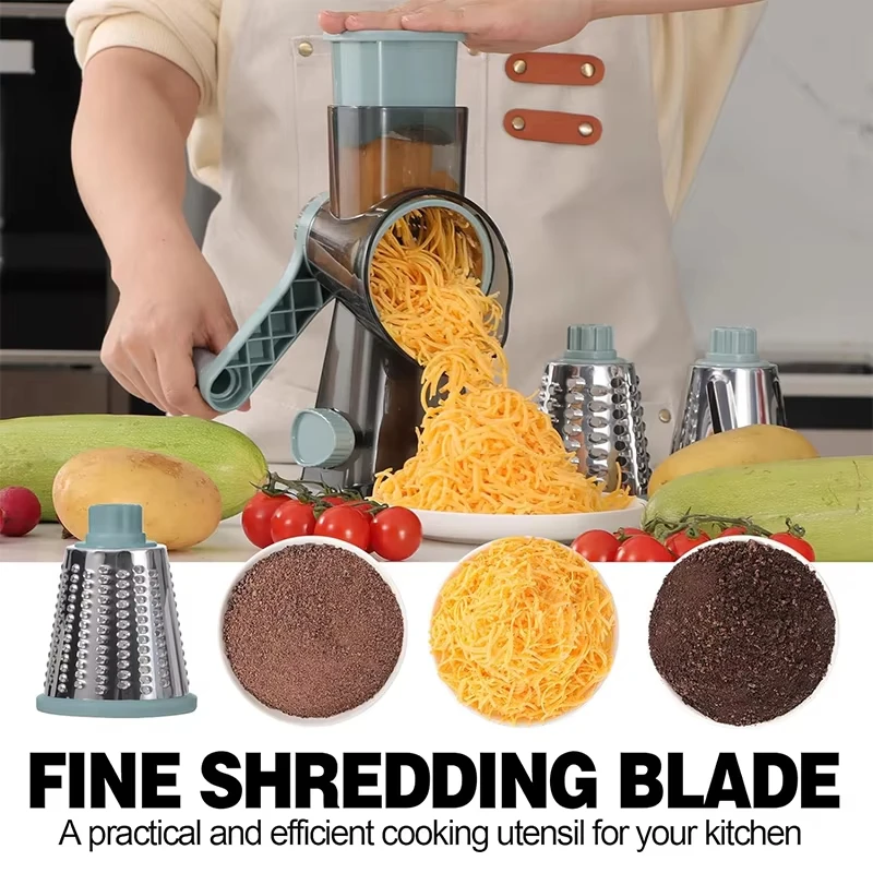 

3-in-1 Rotary Cheese Grater Multifunctional Manual Veg Slicer Nut Grinder Potato Shredder Kitchen Essential Tool