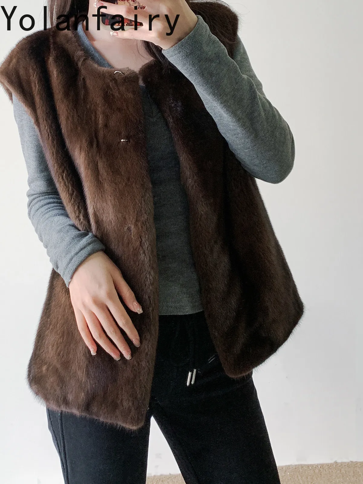 YOLANFAIRY Whole Mink Natural Coat Woman Real Velvet Coat Fur Luxury Jacket Full Pelt Mink Winter Women's Fur Vest Женский
