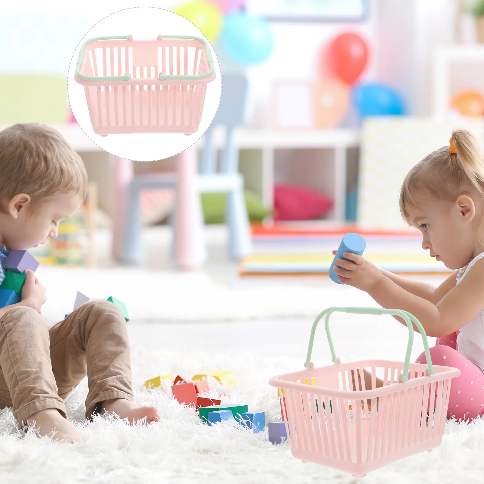 

Storage Basket Toy Buckets for Kids Plastic Baskets with Handles Small Pastel Bins Classroom Mini Tote Bag