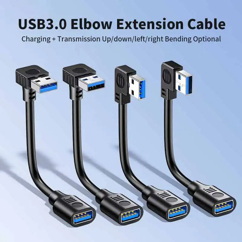 USB 3.0 Extension Cable with 90 Degree Up/Down/Left/Right Bends USB Male to Female Right Angle Data Cord Power Connection Line