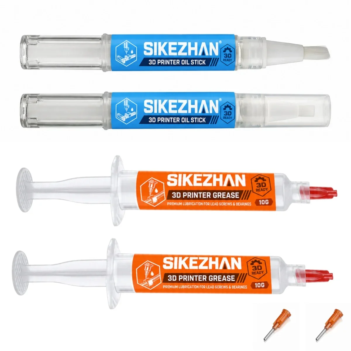 SIKEZHAN 3D-Drucker Schmierkit, 2 Ölstifte, 2 x 10g Fettspritzen & 2 Düsen für Schienen, Schrauben, Bambu Lab, Creality, Prusa – Detail 3