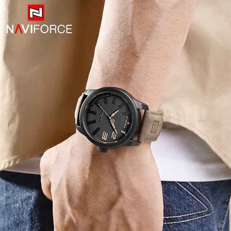 NAVIFORCE 1pc Original Leather Men Watch Fashion Casual Sports Daily Waterproof Chronograph Men Quartz Watches Reloj Hombre