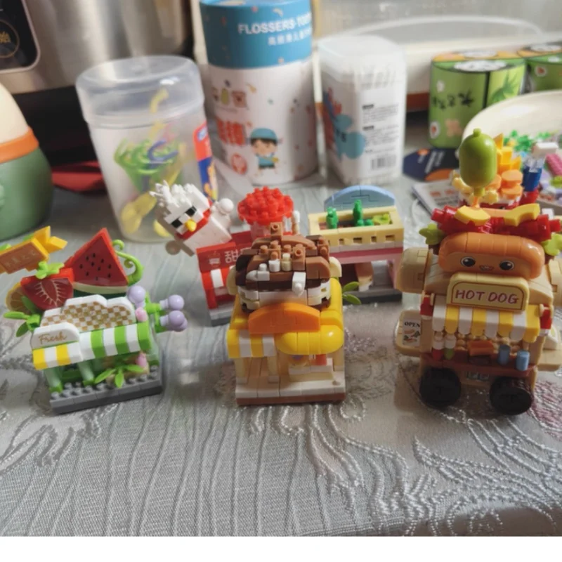 Street View Selling Small Cars Building Blocks Small Particles Assembled Ice Cream Shop Diy Puzzle Toys Boys And Girls Gifts