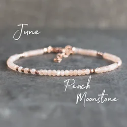 June Birthstone Bracelet, Peach Moonstone Bracelet, Bridesmaid Gifts, June Birthday Gift for Her, Pink Moonstone Jewelry