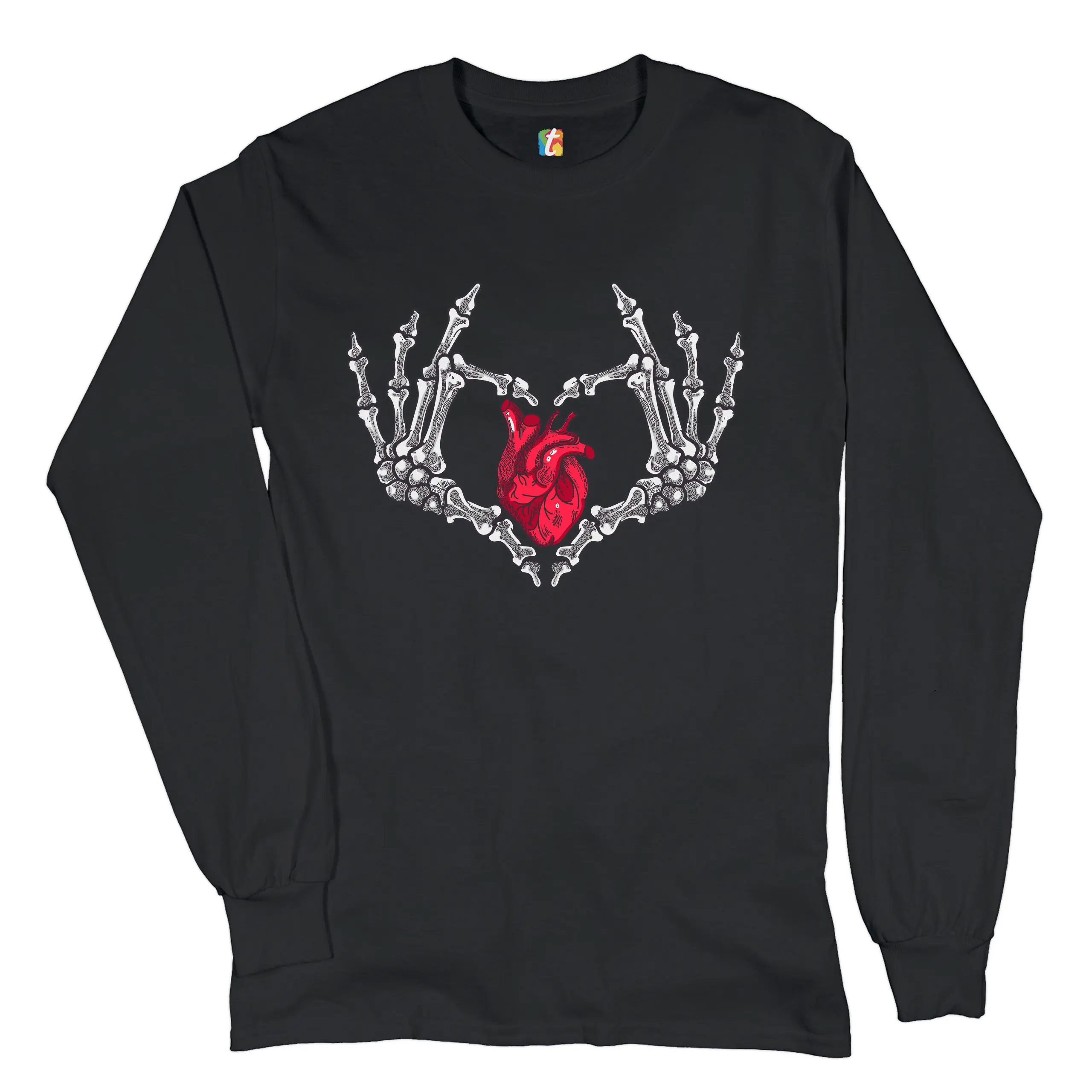 Skeleton Hand Heart Long Sleeve T-shirt Love Sign Happy Halloween Cute