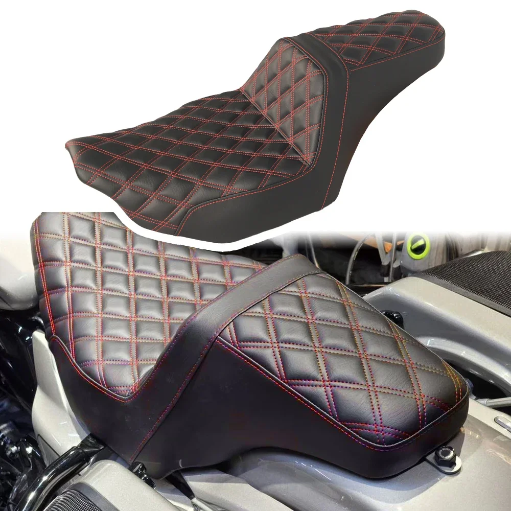 High qualityMotorcycle Step up Seat Gel Inside Black Red Orange Blue Diamond Stitch for Touring Street Glide Road Glide 2023.5-2
