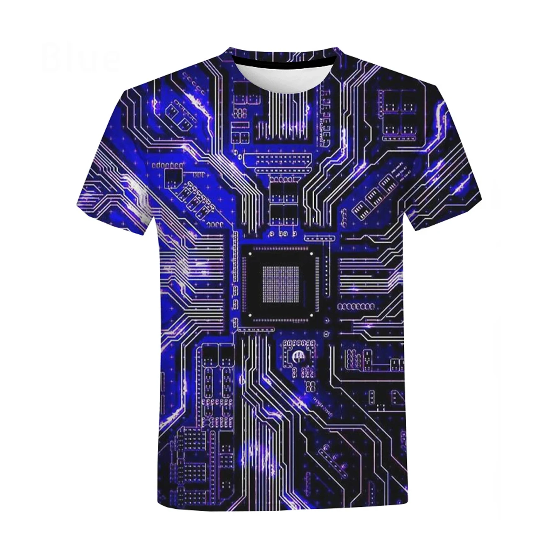 Unisex Summer Casual Fashion Short Sleeve Men Women Harajuku Streetwear Unisex Circuit Board Electronic Chip Oversized T-shirt