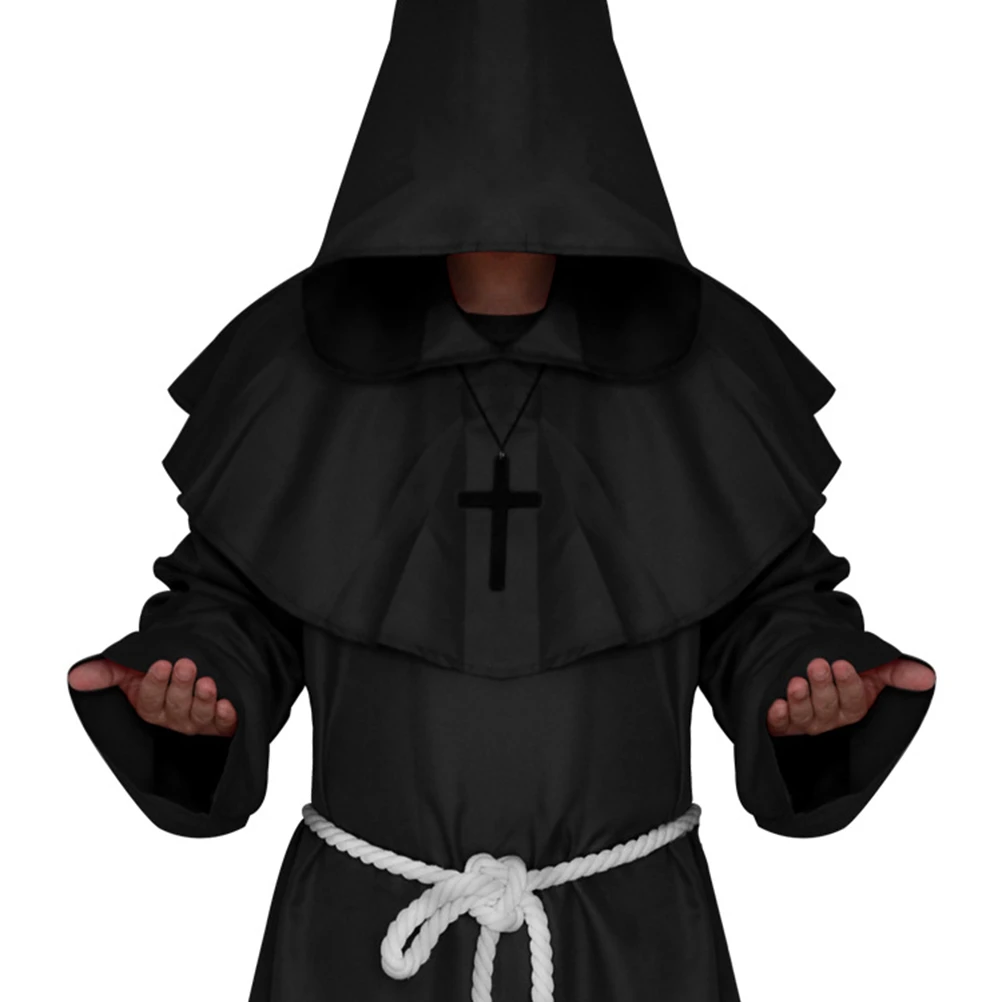 

Monk Friar Stylish Polyester Jumpsuits Belt Christian Cross Pretend Play Stage Halloween Wizard Uniform Cosplay Suit