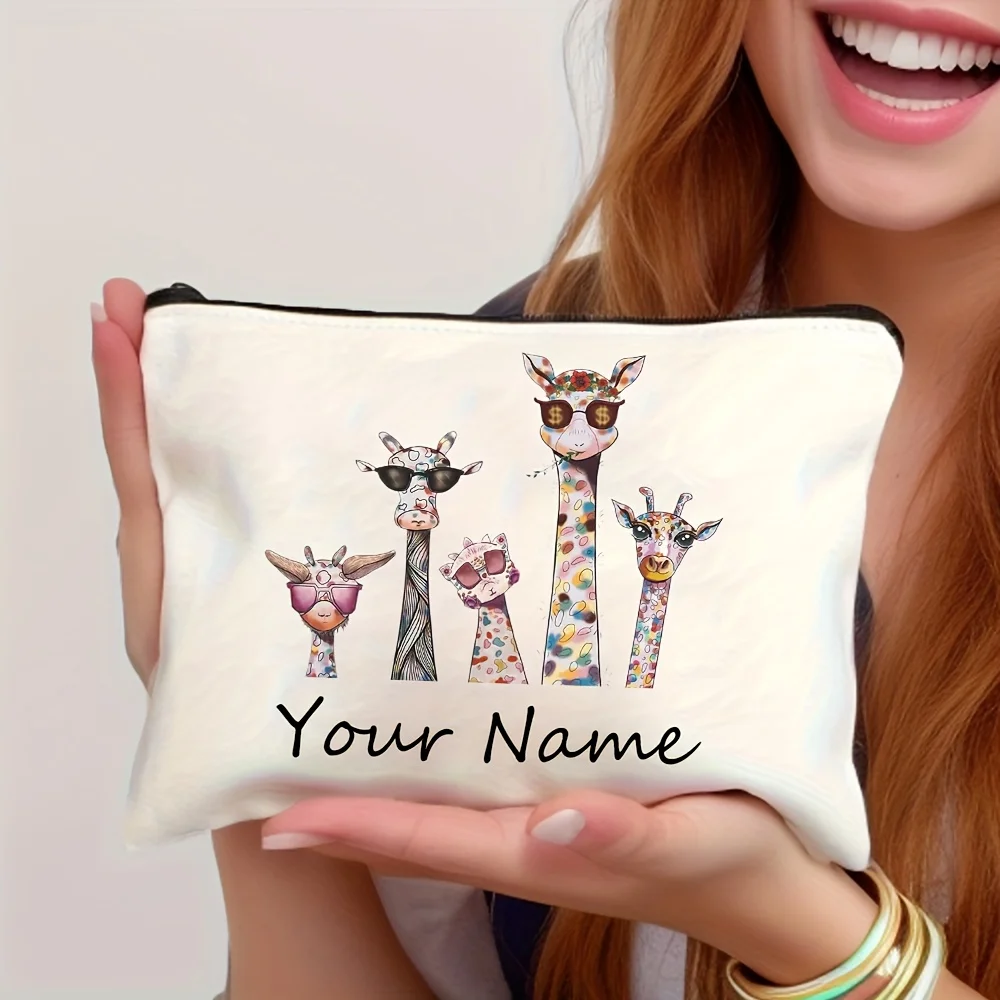 Custom Made Makeup Bag with a Cute Giraffe Print White Cosmetic Pouch Unisex Cosmetic Organizer Large Capacity Storage Bags