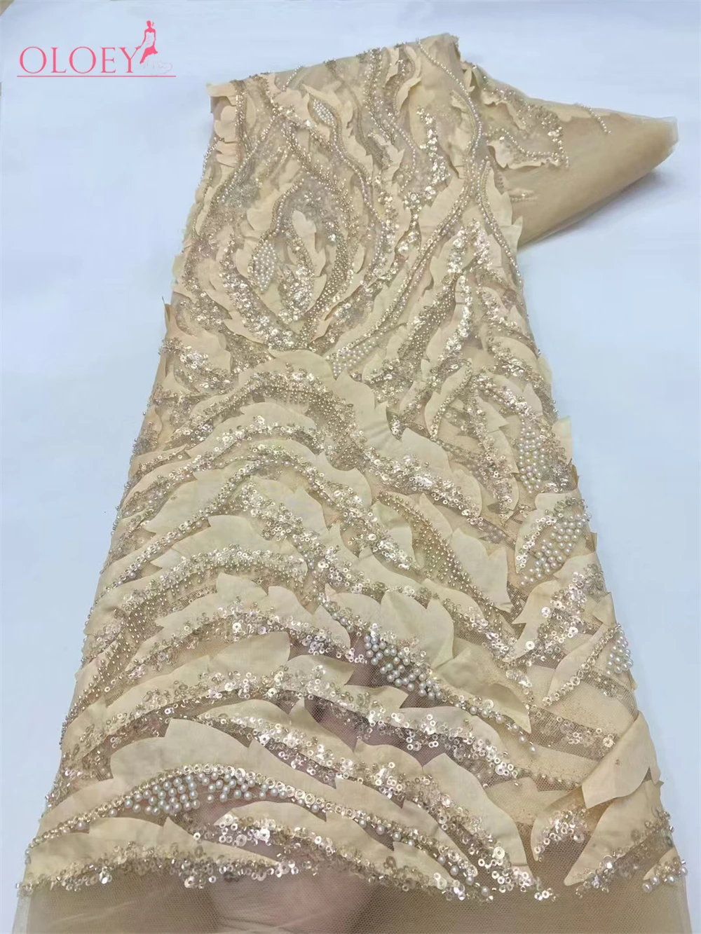 Tissu Africain en Dentelle Brodée à la Main de Haute Qualité, avec Perles et Paillettes, pour Robe de Mariée, Dernière Offre Spéciale