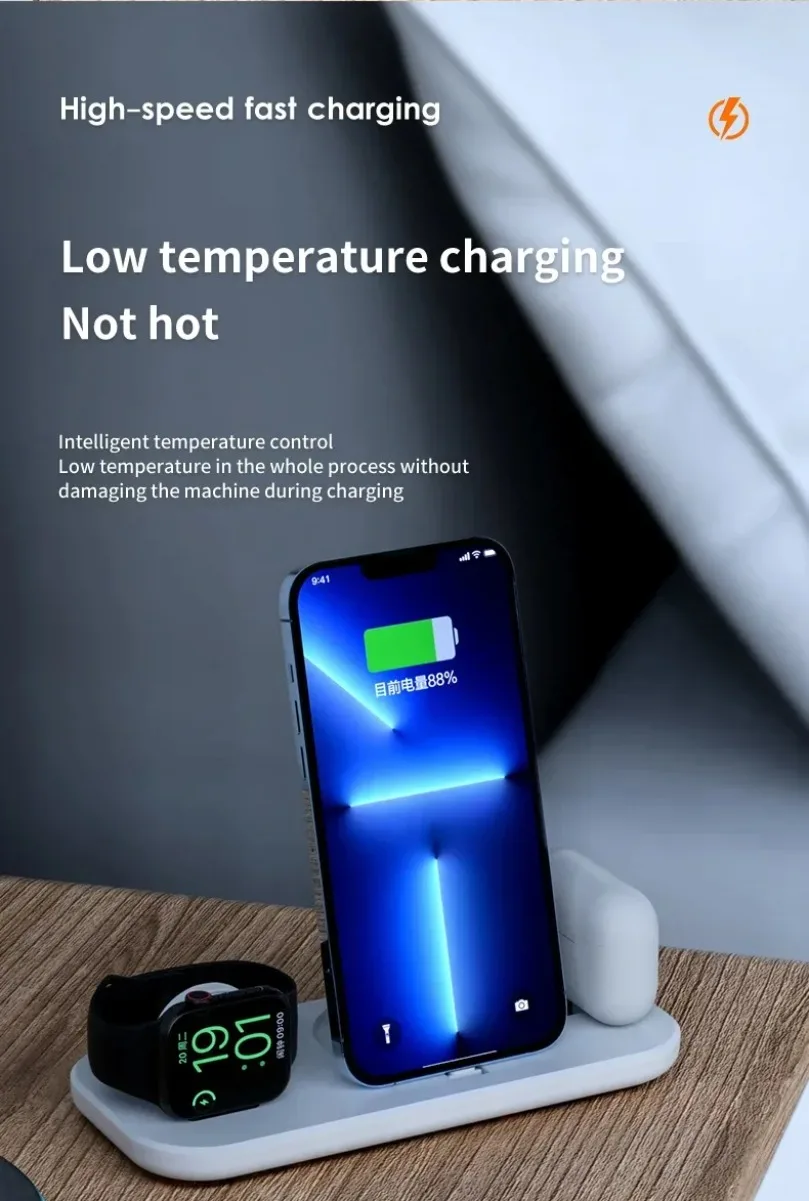 3-in-1 Schnell-Ladestation Faltbares Kabelloses Ladegerät Ständer Dock Handyhalter für iPhone 17-12 Apple Watch AirPods – Detail 11