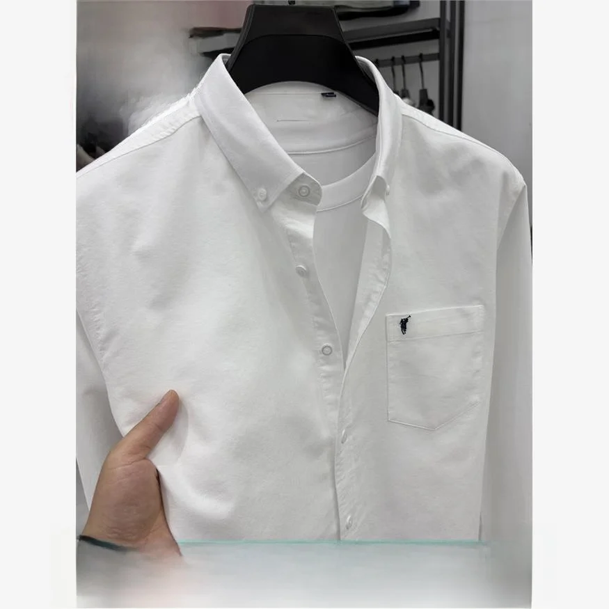 

Мужская рубашка из чистого хлопка с длинным рукавом, не требующая глажки, с вышивкой, деловая повседневная, дышащая, немнущаяся, весна-осень