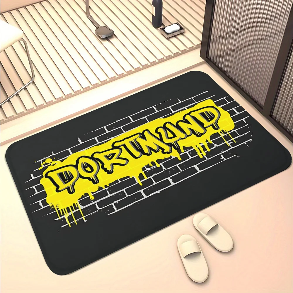 Urban Street Art Style Floor Mat – Bold Yellow Drip Text on Brick Wall Background | Polyester Non-Slip Rug for Entryway, Kitchen
