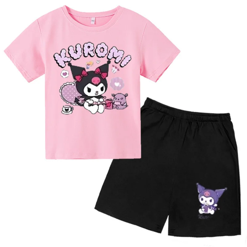 

Kuromi Melody Anime kawaii Cartoon Children's Clothing Suits for Boys and girls Short-sleeved T-shirts Summer clothes